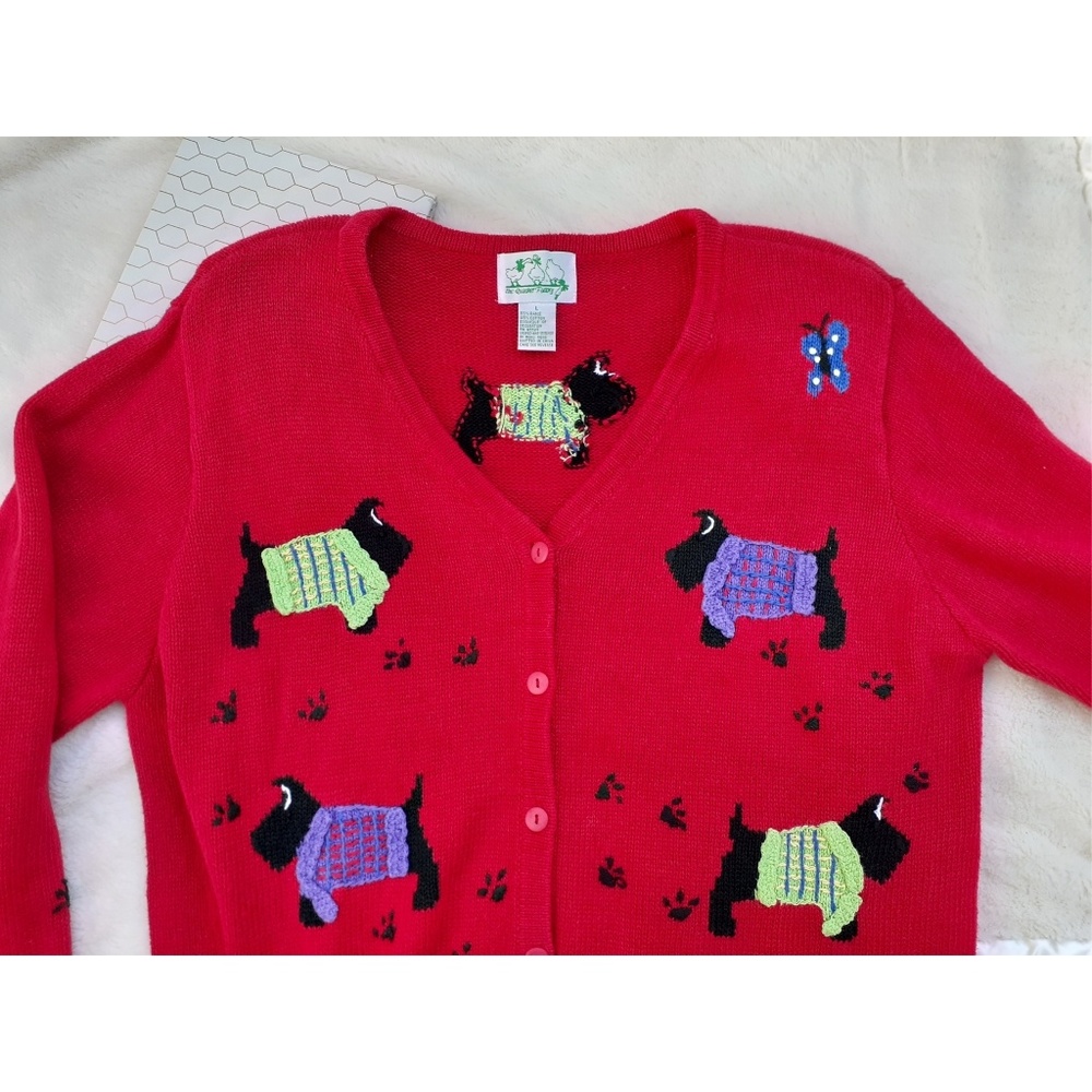 Vintage 90's Scottie Dog Cardigan Sweater Quacker Factory Novelty Embroidered